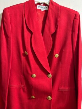 Jessica Bold Red Double-Breasted Blazer with Gold Buttons